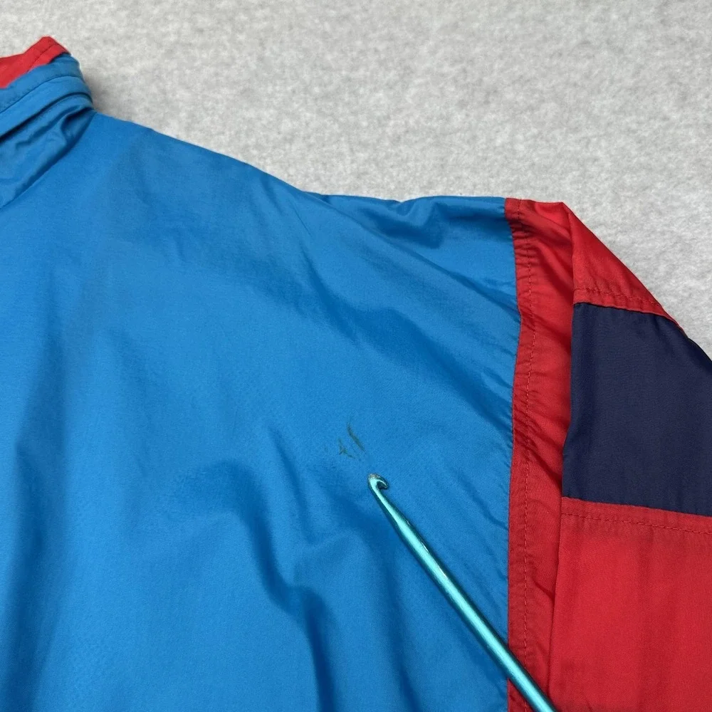VTG 90s Cheetah Mervyns Windbreaker Jacket Mens L Blue Red Colorblock Hood Retro